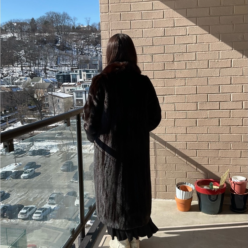 Chocolate Brown Mink Fur Long Coat S/M - Picture 10 of 10